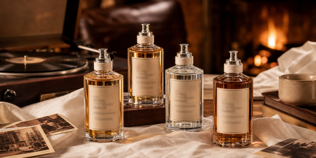 Luxury fragrance bottles for a Maison Margiela Replica fragrance guide