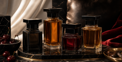 Luxury fragrance bottles for a Tom Ford fragrance guide