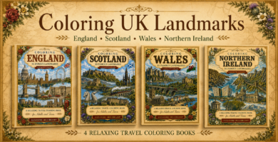 UK landmark coloring books for England Scotland Wales and Northern Ireland